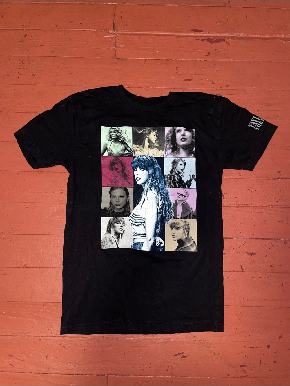 Taylor swift black Graphic Tee with Multicolor Portrait Panels